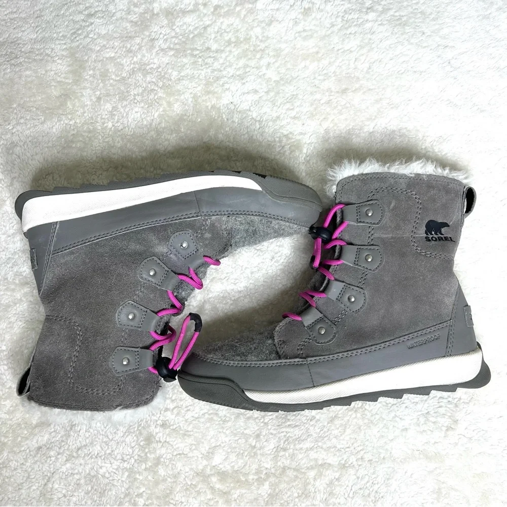 Sorel snow boot waterproof grey pink size 5